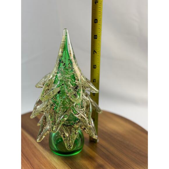 Handblown Murano Glass Christmas Tree – 8.5" Green & Gold Italian Blown Glass - Picture 5 of 8